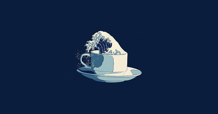 abstract minimalistic waves coffee solid simplistic simple the great wave off kanagawa, HD wallpaper