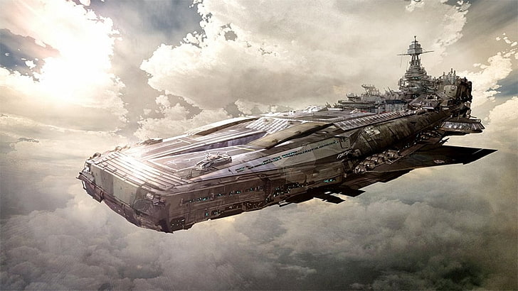 space ship 3D illustration, science fiction, futuristic, cloud - sky