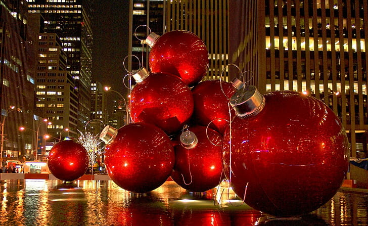 HD wallpaper: christmas toys, balls, big, scenery, city, holiday | Wallpaper  Flare