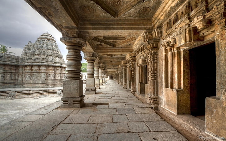 gray concrete pillar, religion, temple, India, built structure, HD wallpaper