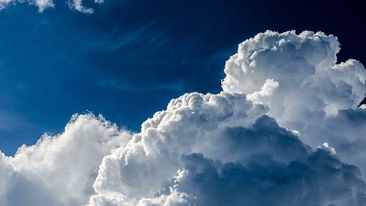 Foamy clouds in the sky, white cumulus cloud, photography, 2560x1440, HD wallpaper
