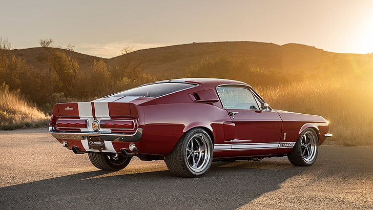 car, red car, vehicle, muscle car, classic car, first generation ford mustang, HD wallpaper