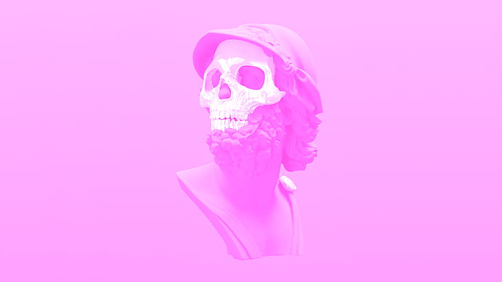 skeleton, pink, skull, vaporwave, HD wallpaper