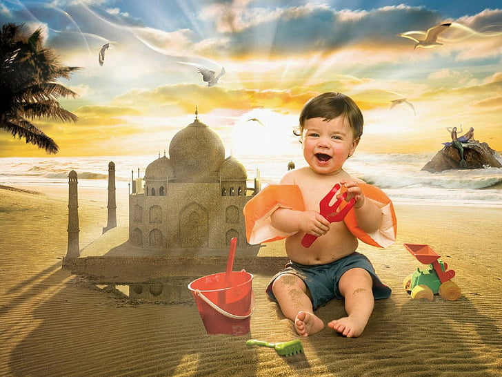 HD wallpaper: Photography, Manipulation, Baby, Beach, Child, Cute |  Wallpaper Flare