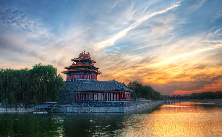 Forbidden City, Beijing, China, gray and red concrete building, HD wallpaper