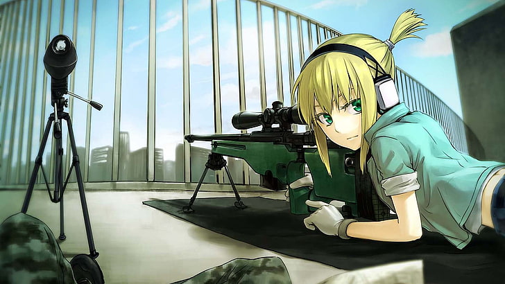 sniper rifle, anime, anime girls, Accuracy International Arctic Warfare, HD wallpaper
