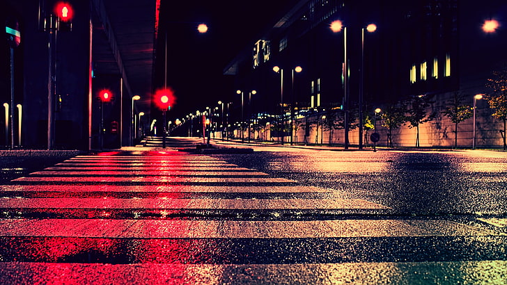 pedestrian lane, street, city, road, cityscape, photography, night, HD wallpaper