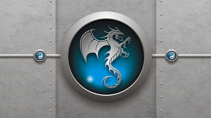blue and silver dragon emblem, digital art, Yin and Yang, shape