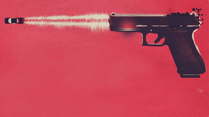 Movie, Baby Driver, Car, Gun, no people, indoors, red, copy space, HD wallpaper