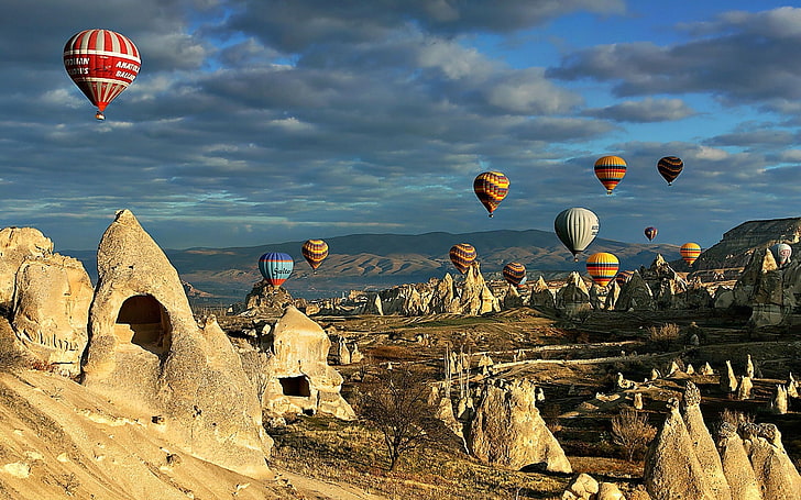 Cappadocia, hot air balloon, sky, air vehicle, transportation, HD wallpaper