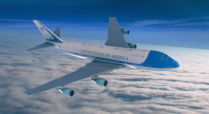 AirForce One, white and blue USA airplane, Artistic, 3D, design, HD wallpaper