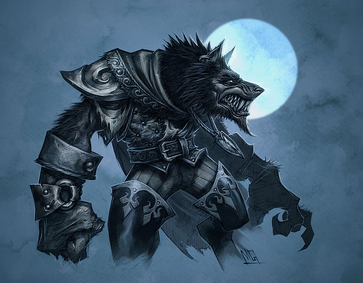 werewolf illustration, the moon, armor, World of Warcraft, Cataclysm