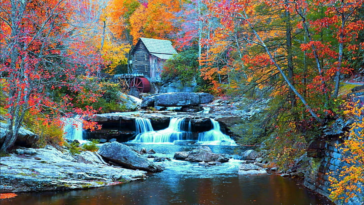 river, history, historic, babcock state park, glade creek grist mill, HD wallpaper