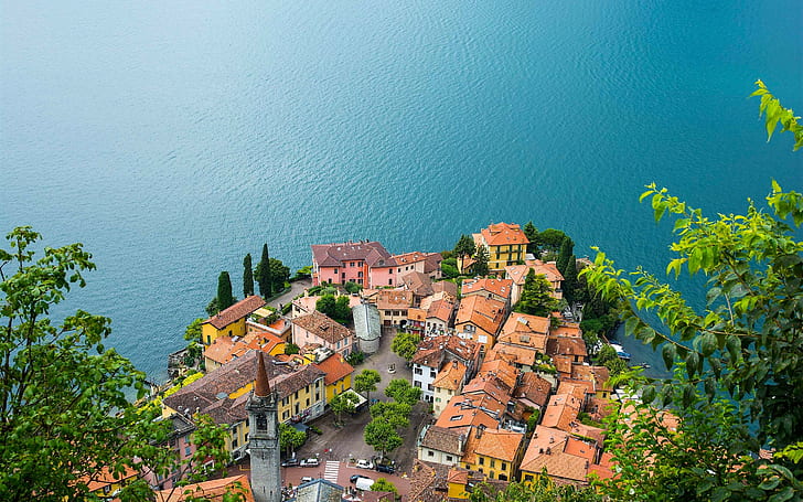 Lake Como, Varenna, Italy, houses, brown houses, HD wallpaper