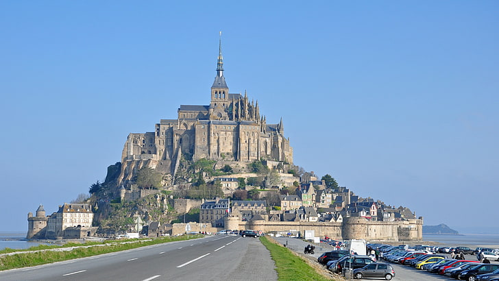 Mont Saint-Michel, architecture, Abbey, island, cityscape, France, HD wallpaper