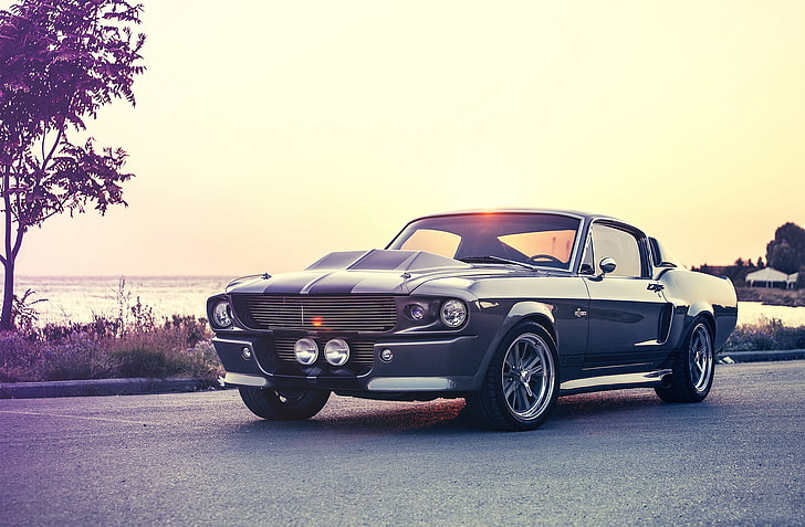 Hd Wallpaper Black Coupe Car Ford Mustang Shelby Gt500 Gray Eleanor Wallpaper Flare