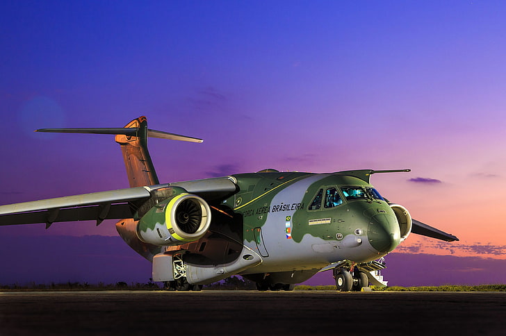 green and white camouflage aircraft, FAB, Embraer, KC-390, military aircraft, HD wallpaper