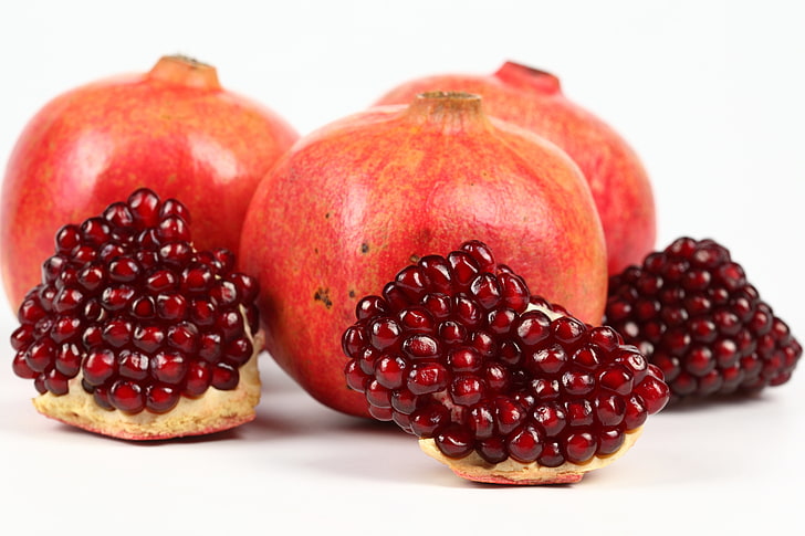 round red fruit, pomegranate, berries, ripe, food, freshness, HD wallpaper
