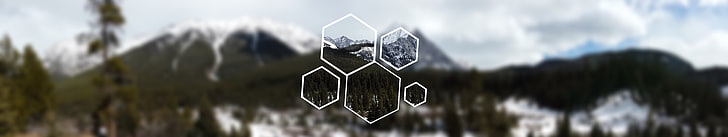 snow covered mountain, landscape, blurred, hexagon, close-up, HD wallpaper
