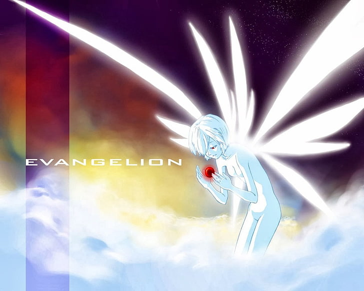 white and pink flower painting, anime, Neon Genesis Evangelion