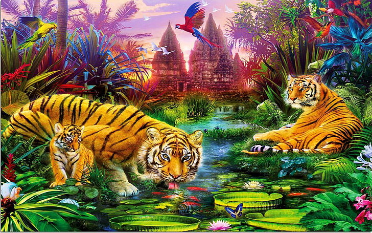 Tiger Cub Family Hd Wallpaper High Resolution 3840×2400, feline, HD wallpaper