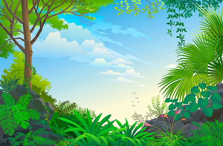 landscape, vector, plant, growth, tree, green color, beauty in nature, HD wallpaper