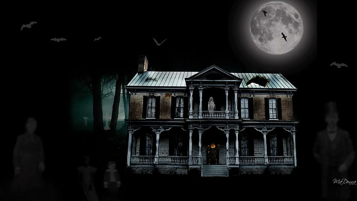 House Of Haunts, halloween, crosses, family, scary, birds, spooky, HD wallpaper