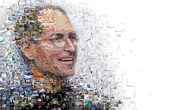 Steve Jobs, Mosaic art, iPhone, iPad, Apple computer, iPod Shuffle, HD wallpaper