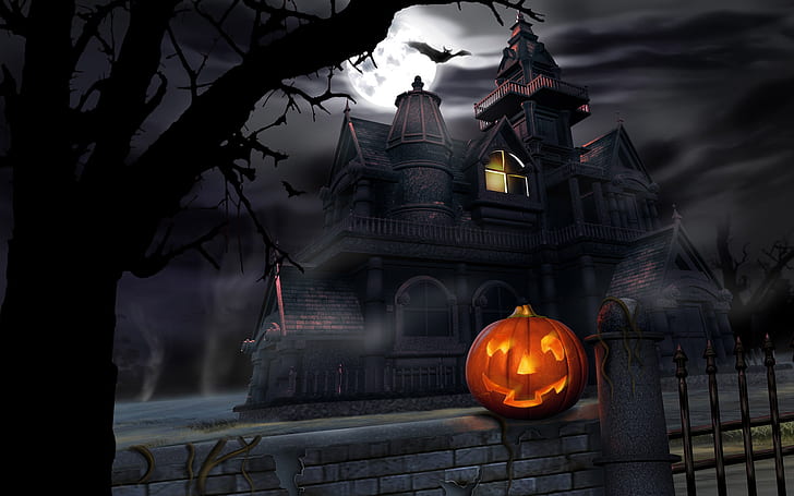 Pumpkin Halloween Castle, holidays, HD wallpaper