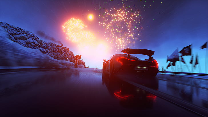 Driveclub, car, fireworks, video games, McLaren, McLaren P1, HD wallpaper
