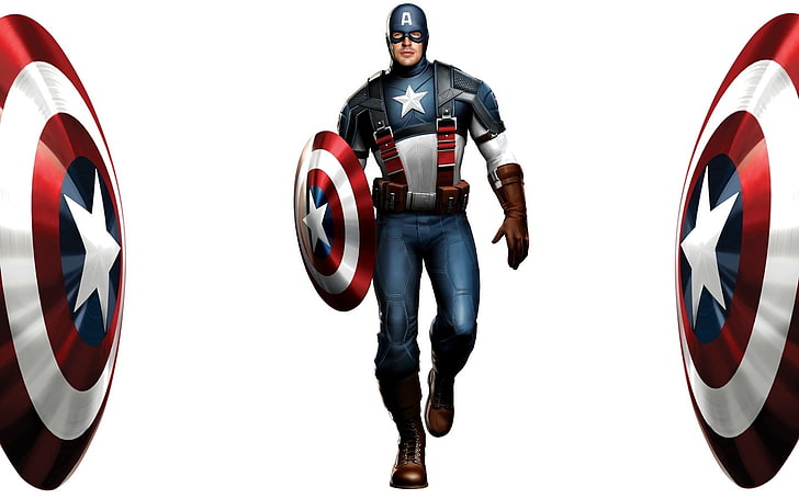 Captain America, Marvel Comics, shield, white background, studio shot