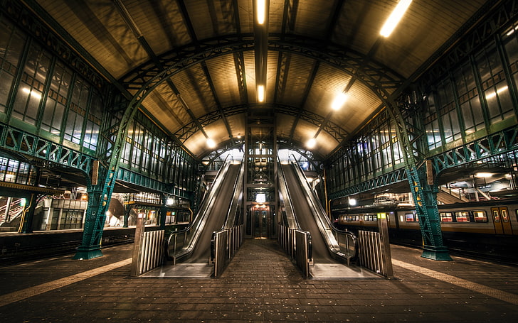 Metro train station, netherlands, escalator, subway, underground, HD wallpaper