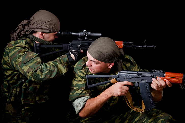 black and red AK47, Soldiers, Army, Kalashnikov, Machine, sight
