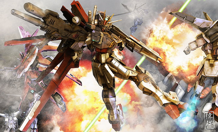 anime, Mobile Suit Gundam SEED, military, flame, burning, smoke - physical structure