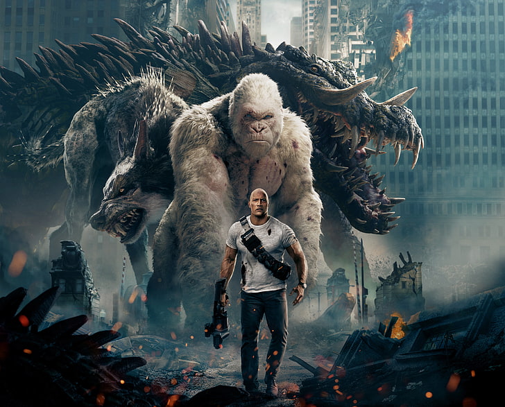 Vin Diesel, City, Action, Fantasy, Fire, Flame, White, Wolf, 2018, HD wallpaper