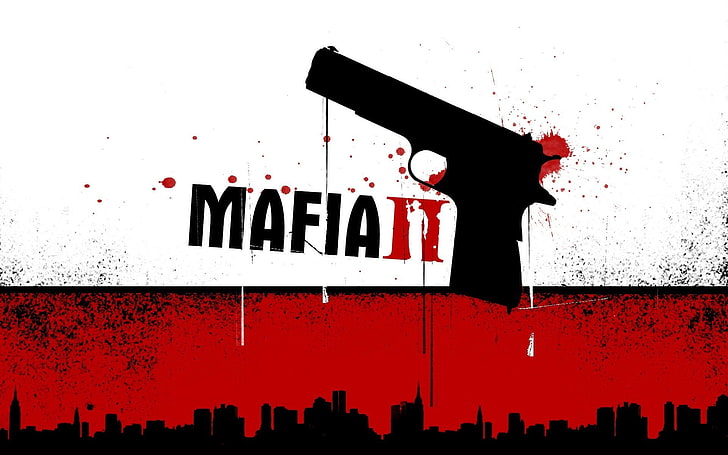 Mafia II game poster, mafia 2, pistol, blood, city, grunge, vector