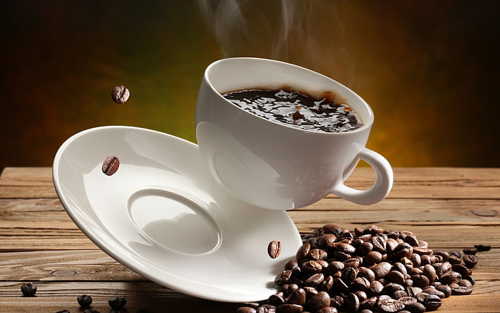 coffee, coffee beans, cup, drink, HD wallpaper