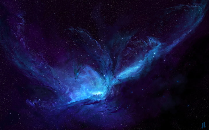 blue phoenix illustration, stars, space, digital art, astronomy