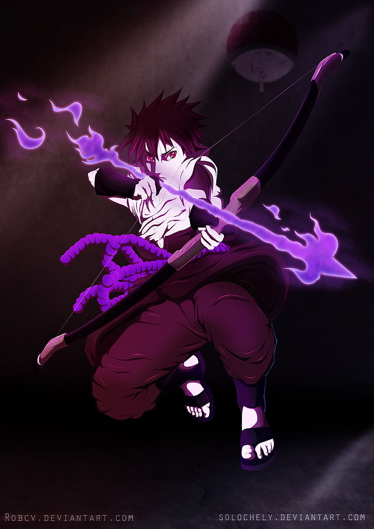 Uchiha Sasuke illustration, Naruto Shippuuden, bow and arrow, HD wallpaper