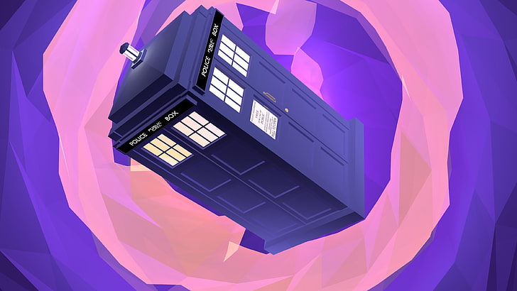 purple phone booth illustration, Doctor Who, TARDIS, artwork