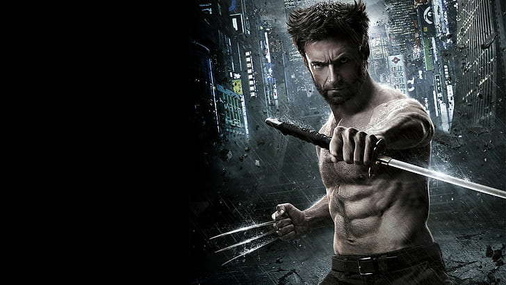 Wolverine X-Men Hugh Jackman Sword Black Muscle Physique HD, movies