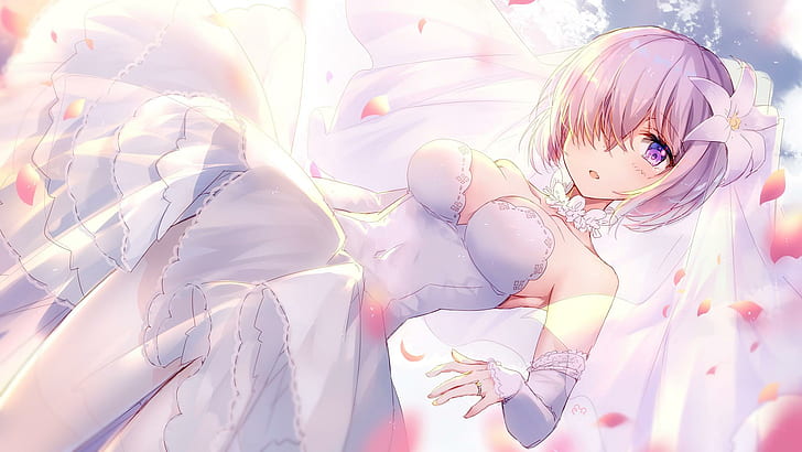 Fate Series, Fate/Grand Order, Mashu Kyrielight, wedding dress, HD wallpaper