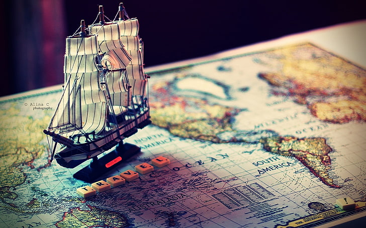 HD wallpaper: galleon on map, sailing ship, guidance, close-up, world map,  no people | Wallpaper Flare