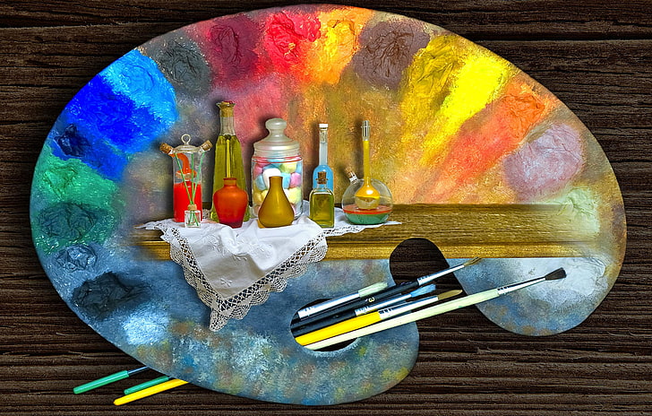 paint pallet, palette, painting, drawing, brush, multi colored, HD wallpaper