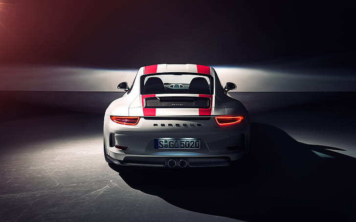 Porsche 911R, car, vehicle, spotlights, simple background