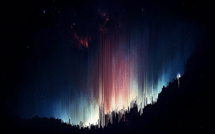 Aurora illustration, pixel sorting, glitch art, aurorae, night, HD wallpaper