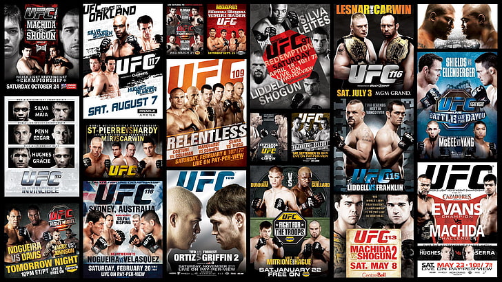 UFC poster collage, fighters, mma, mixed martial arts, posters, HD wallpaper