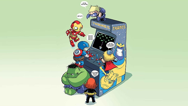Marvel Superhero on arcade machine illustration, artwork, The Avengers