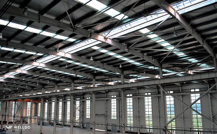 workshop, architecture, structure, factory, indoors, ceiling