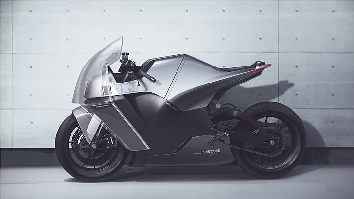 gray and black sport bike near concrete wall, Camal Bold, electric motorcycle